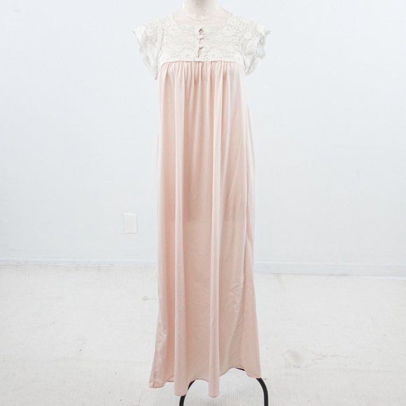 Vintage S Boho Lace Nightgown Maxi Dress Pink - Picture 12 of 12